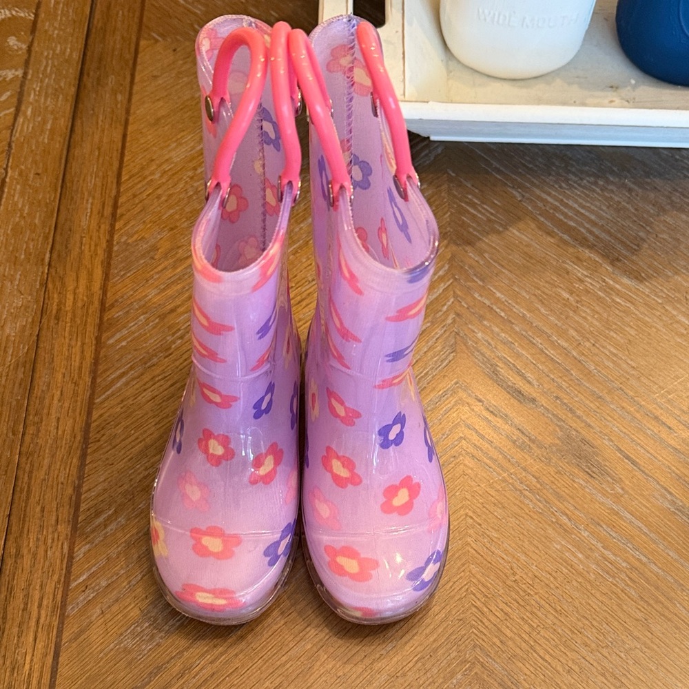 Floral Pink Kids Rain Boots